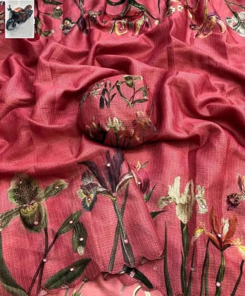Launching new Soft Kota chex floral digital printed saree with beautiful foil mirror all over & cutwork borderBlouse - digital printed blouse.