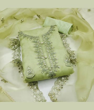 Rangtulika Ethnics Unstitched Organza Applique Dress Material - Green ( Pack of 1 )