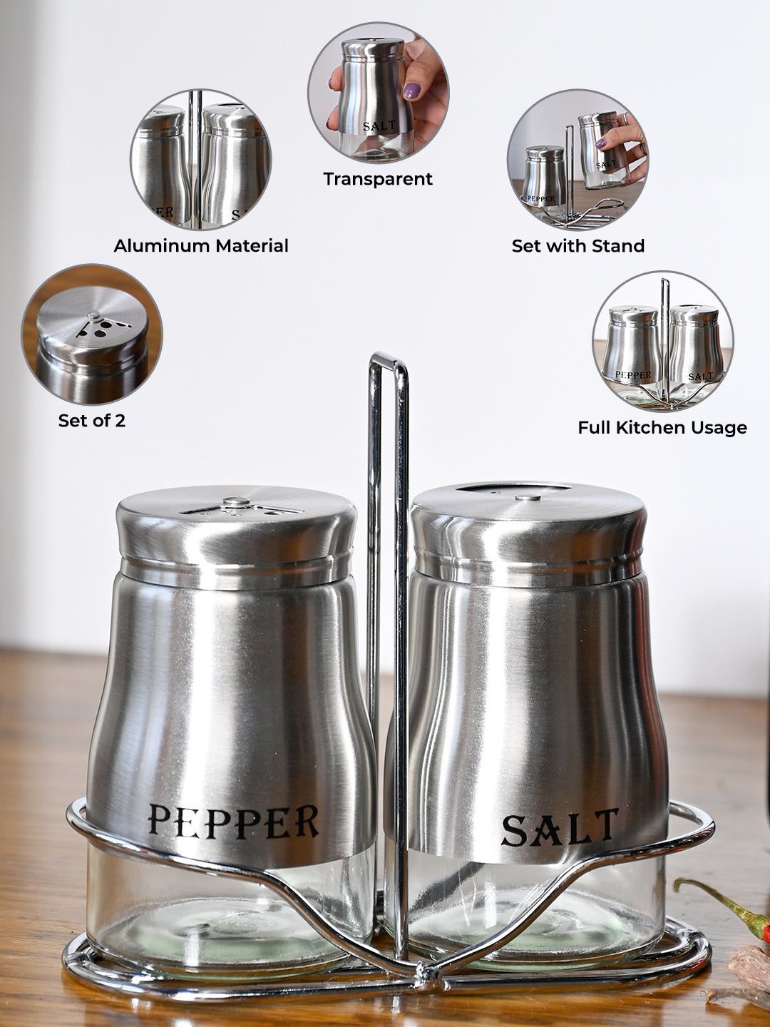 VON CASA Salt & Pepper 150ml - Silver Stainless Steel Glossy Finish