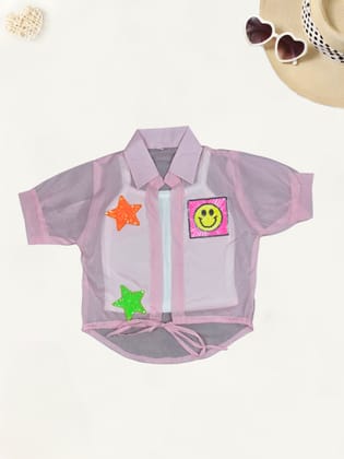 Girls 2-piece Fancy Baby Pink Shirt  [GT-478] [4-12Years]-5-6Y (Size - 26) / Baby Pink / Organza & Ribbed