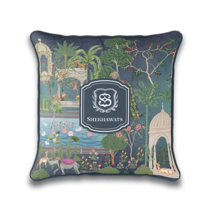 Gul Bahaar Cushion Cover-Navy / 18" / Velvet