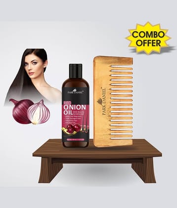 Park Daniel  Red Onion Oil+ Neem Wooden  Wide tooth Comb Pack of 2