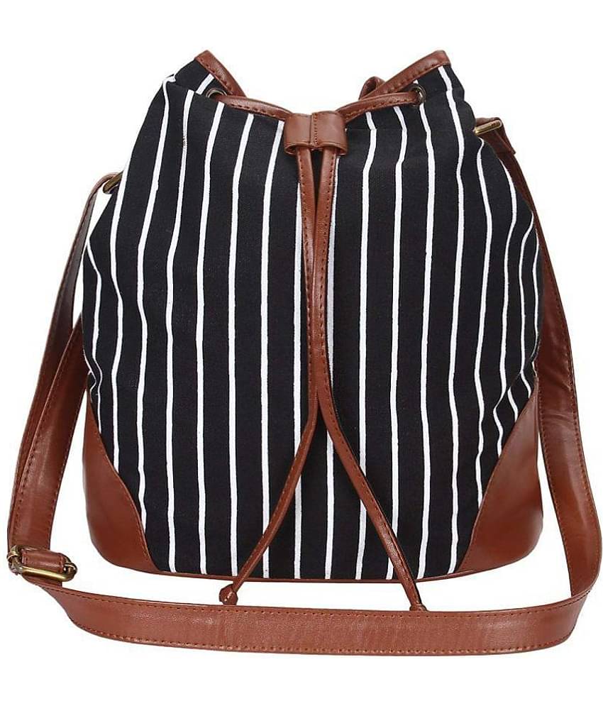 Lychee Bags Sling Bag Canvas Set of 1 ( Black )