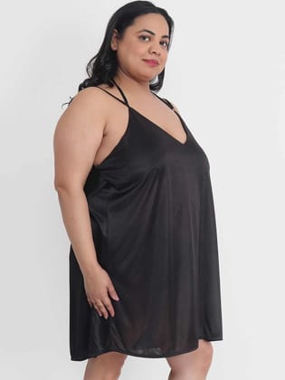 Plus Size Sexy Solid Satin Black Babydoll and Bikini Dress Dress for Honeymoon BB37K