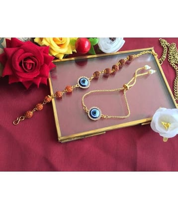 THRIFTKART Bhaiya Bhabhi Rakhi Multicolour EVIL EYE WITH RUDRAKSHA BEADS RAKHI COMBO