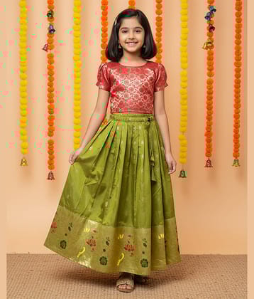 kedar fab Jacquard Lehenga Choli Set For Girls ( Pack of 1 , Green )