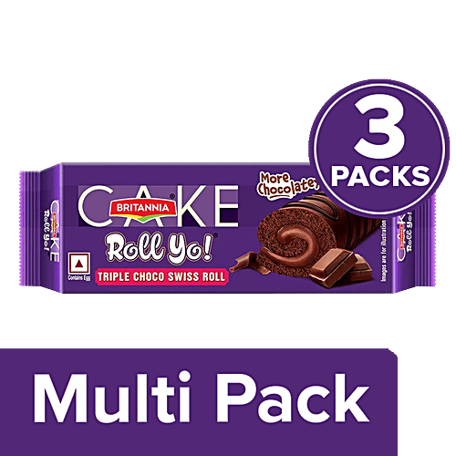 Britannia Cake Roll Yo! Choco Vanilla Swiss Roll - More Chocolatey,(Pack Of 3), 3 x27 g Multipack