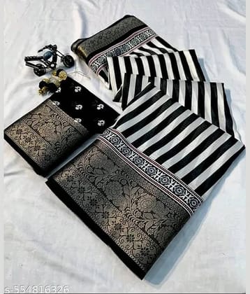 Bhuwal Fashion Art Silk Printed Regular Saree With Unstitched Blouse Piece ( Black )