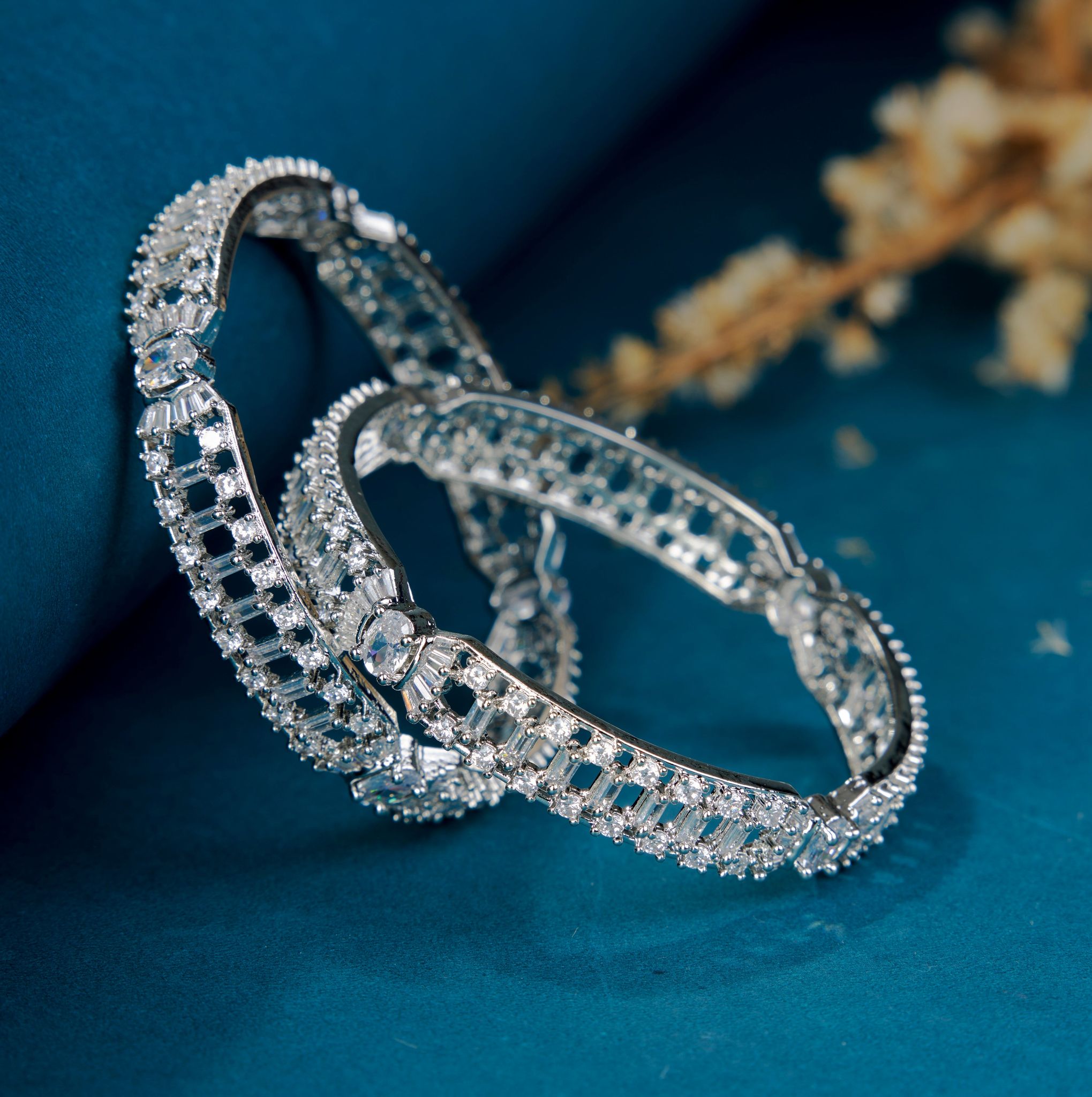 Pure Elegance Rhodium Bangles Set (Pack of 2)-White / Rhodium / 2.4