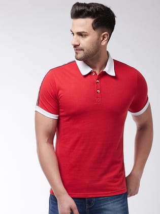 Red Men Half Sleeves Polo With Taping - L