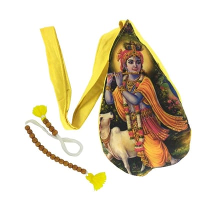 MAYAPURI Krishna Printed Bead Bag/Gomukhi Japa Bag with Zip Pocket & Sakshi Mala (Pack of 1)
