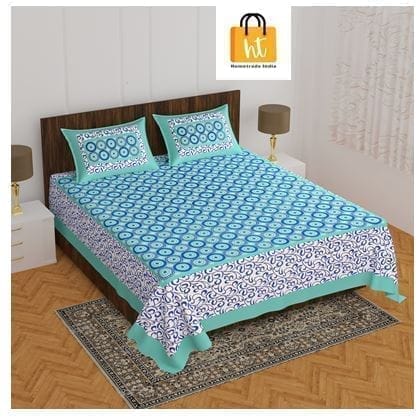 3001-Hometrade India-Standard King Size (90*108 Inches) Double Bedsheet With 2 Pillow Cover-RJ-14-Jaipur lining-3177