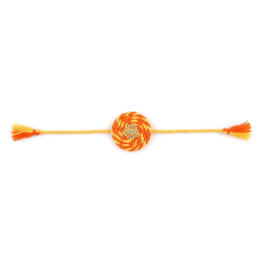 Handmade Macrame Rakhi – Yellow & Orange Braided Rakhi for Brother