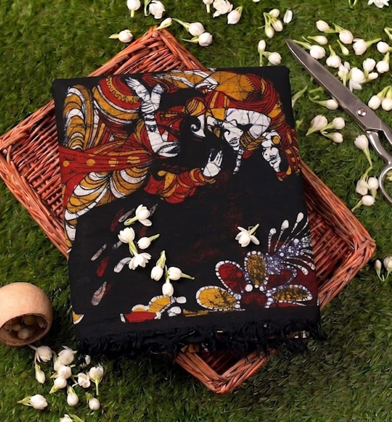 Handcrafted Batik Figure Print Cotton Dress Material (3 Meters)