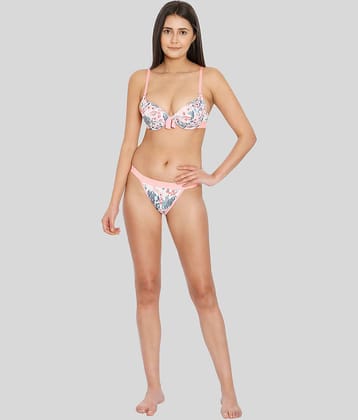 ILRASO Nylon Women's Bra & Panty Set ( Pink )