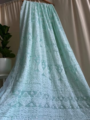 Georgette Chikankari saree in Sea Green-Sea Green