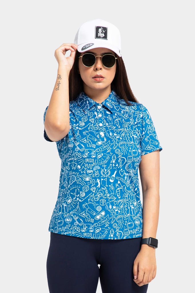 Blue Doodle Women AH Polo Shirt