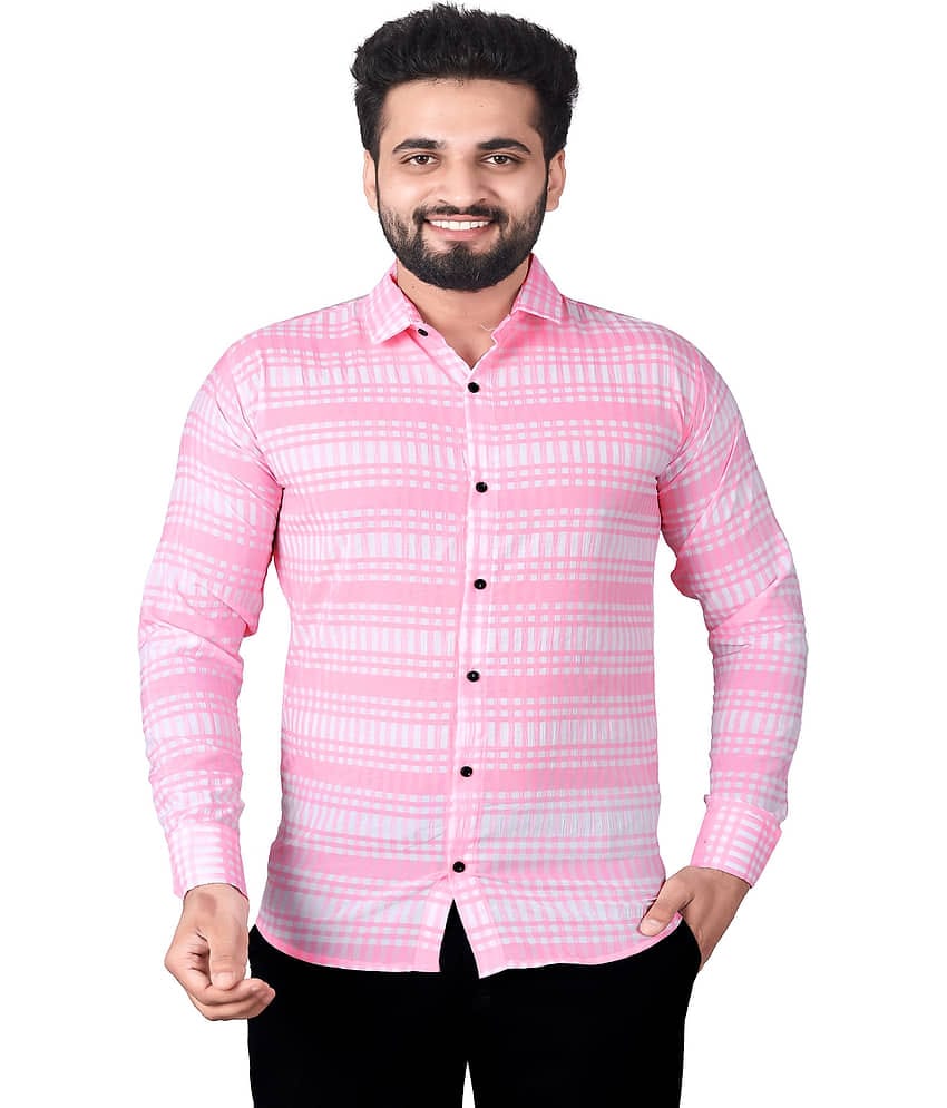 JEEVAAN - THE PERFECT FASHION Cotton Blend Slim Fit Checks Full Sleeves Men's Casual Shirt - Pink ( Pack of 1 )