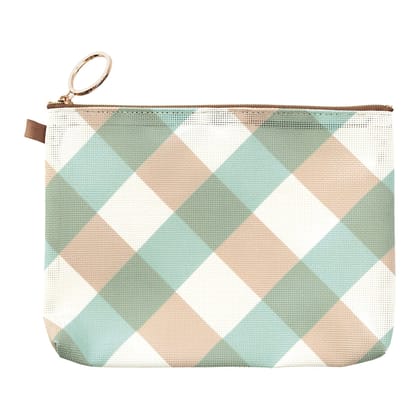 Mesh Graphics Pouch (A6) Check Light blue
