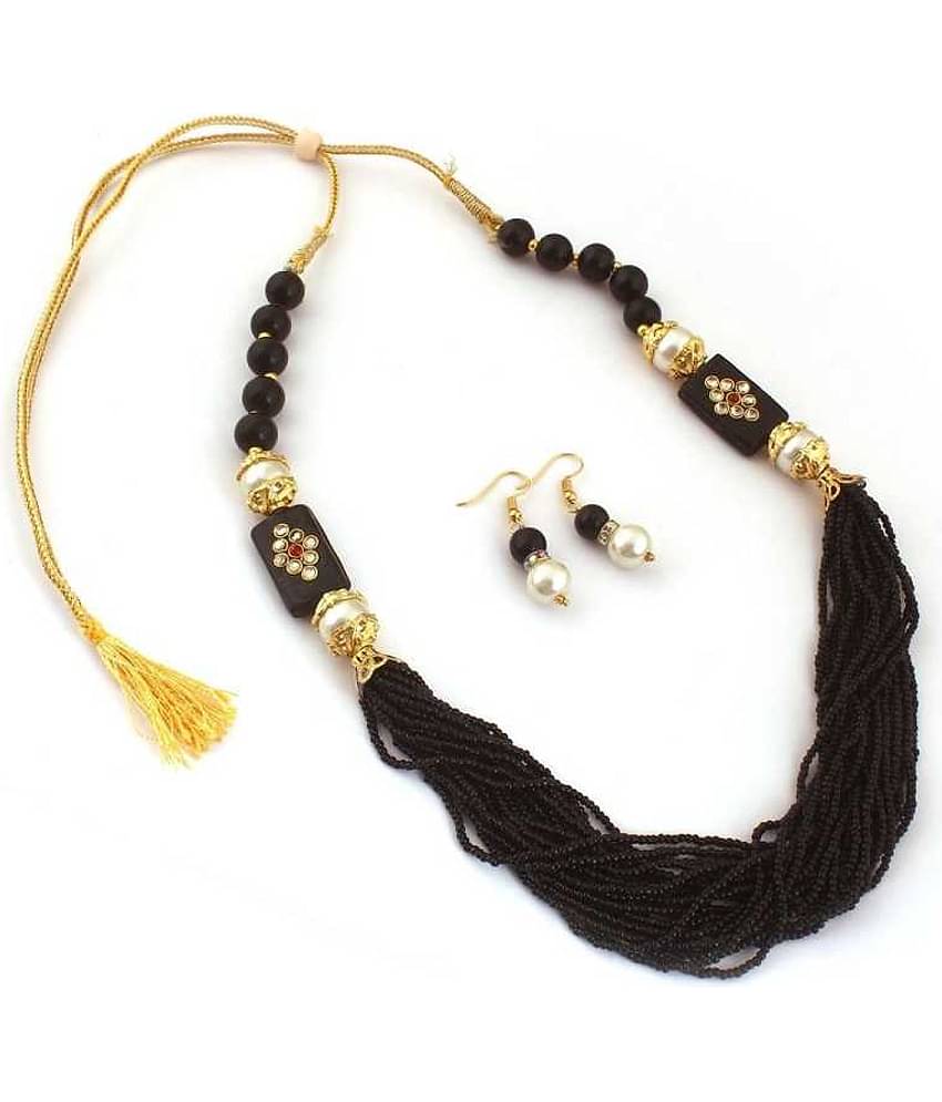 Jewar Mandi None Black Contemporary/Fashion Necklaces Set Long Haram