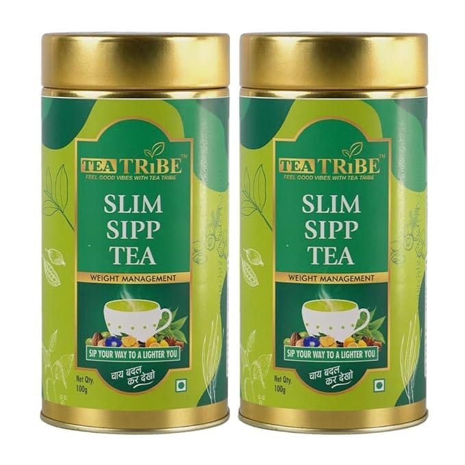 TEA TRIBE Herbal Tea Slim Sipp Green Blend Loose Leaf Tea 100 Gm Pack for Steeping and Herbal Formulation (Pack of - 2)