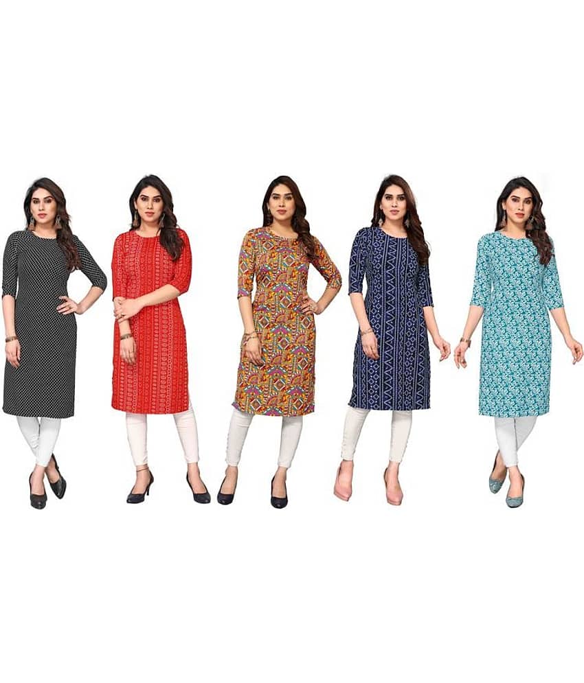 KETAKI FASHION Crepe Printed Straight Women's Kurti - Multicolor4 ( Pack of 5 )