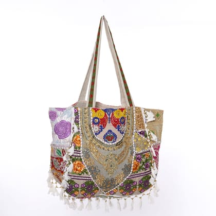 Rajasthani Embroidered Shoulder Bag, Pure Cotton Shoulder Bag With Handmade Beautiful Patchwork