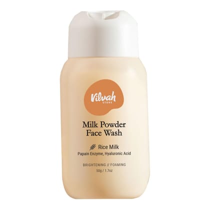 Vilvah Milk Powder Face Wash | Rice Powder Cleanser for Deep Cleansing & Gentle Exfoliation | Controls Oil, Brightens & Balances Skin pH | For Oily & Acne-Prone Skin | 50g Vilvah Milk Powder Face Wash | Rice Powder Cleanser for Deep Cleansing & Gentle Ex