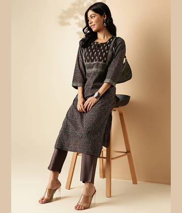 Vbuyz Cotton Printed Straight Women's Kurti - Black ( Pack of 1 )