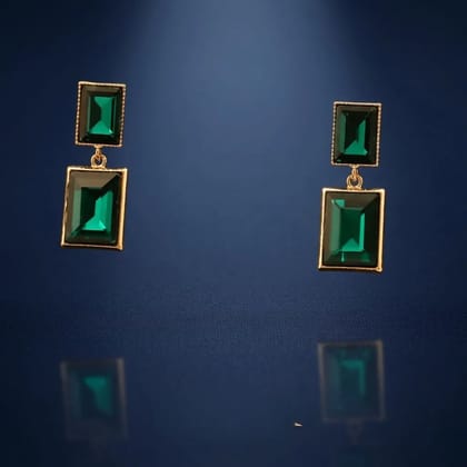 Elegant Geometric Drop Earrings Emerald Crystal Party Wear for Women & Girls