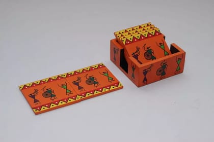 Tisser Warli Handpainted MDF Tea Coaster Set-up -6/ Size-4x4