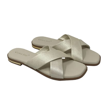 Cross-Strap Flats-Beige / 36