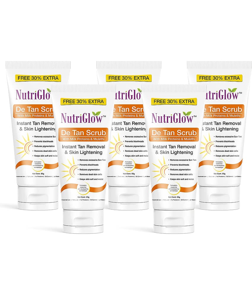 Nutriglow De tan Scrub instant Tan removal and Skin Lightning For Men & Women Each 65gm (Pack of 5)