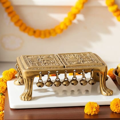 Brass Chowki for God Idol - Premium Handcrafted Temple Stand, Length : 7.4 Inch (BSMAS697 E)