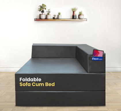 Starlon Corner Vegan Leather Foldable Sofa Cum Bed | Single Seater for Corner Placement | Portable & Space-Saving Design | Grey Colour