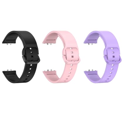 Valente Silicone Watch Straps Compatible for Samsung Galaxy Fit 3 (Pack of 3)-Black & Peach & Purple