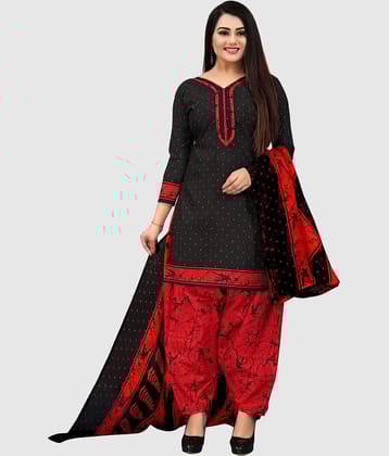 Rajnandini Unstitched Cotton Blend Printed Dress Material - Black ( Pack of 1 )