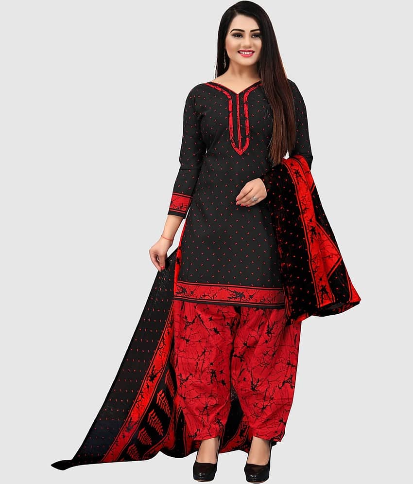 Rajnandini Unstitched Cotton Blend Printed Dress Material - Black ( Pack of 1 )