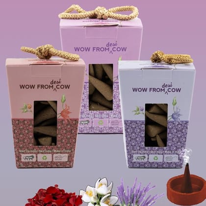 Nandi Panchgavya 100 Percent Cow Dung Rose, Lavender, Jasmine Dhoop Cones (150 Pcs)