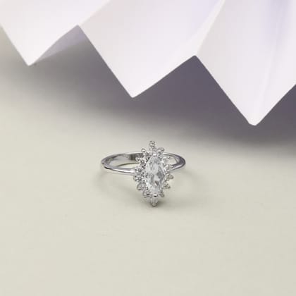 925 Sterling Silver Marquise Diamond Look Ring for Women | Halo CZ Stone Ring with Brilliant Cut | Elegant Engagement & Party Wear Ring