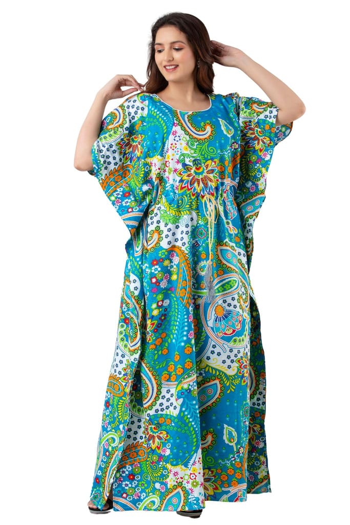 NEEED Women's Pure Cotton Floral Printed Kaftan Maxi Nightdress Loungewear Kaftan Nighty