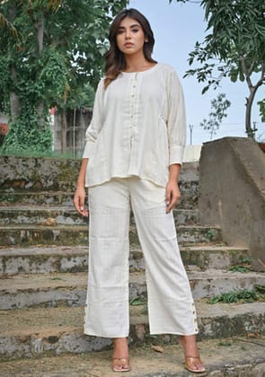 Cotton Dobby Ivory Co-ord Set-XXL