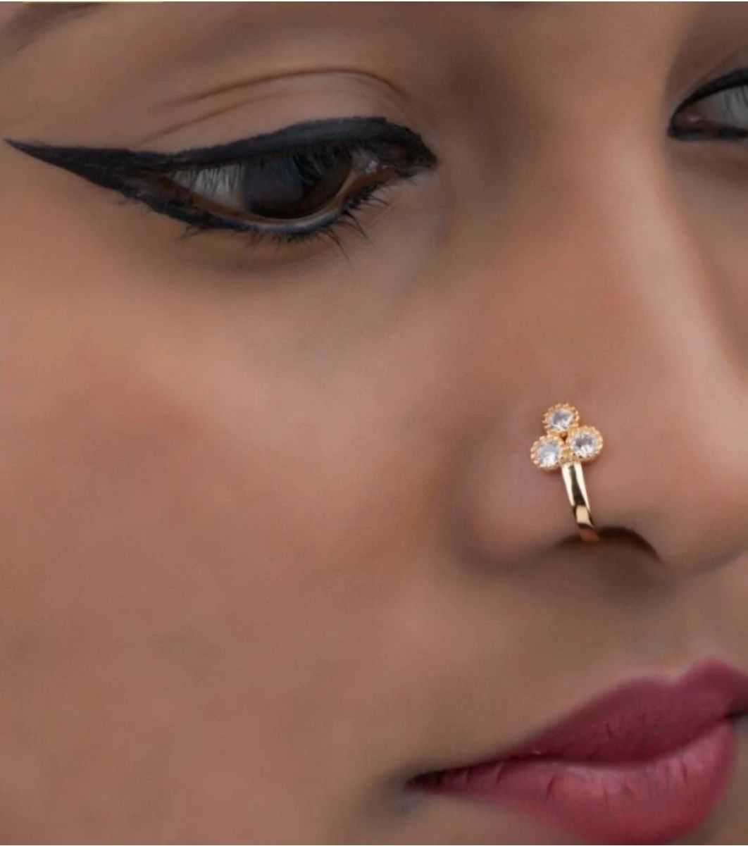Girls Nose Stud 03 Nug Round Double Diamond Nose Pin for Women And Girl Pack of 1