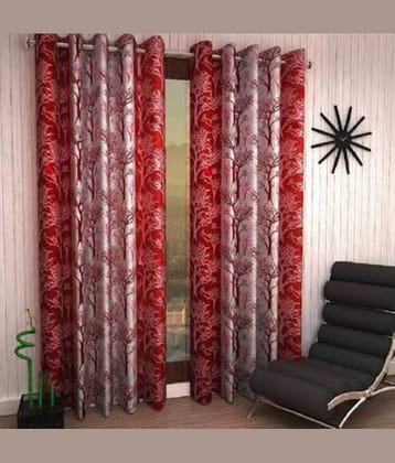 N2C Home Floral Semi-Transparent Eyelet Curtain 5 ft ( Pack of 2 ) - Maroon