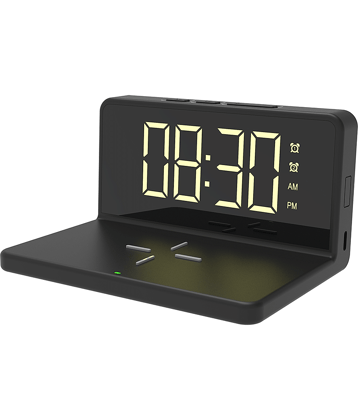 Portronics Freedom 4A:Desktop Wireless Charger with Digital Alarm Clock ,Black (POR 1042)