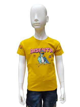 Boys Yellow Half Sleeve Round Neck Fancy Printed T-Shirt-4787 YLW / Yellow / 24