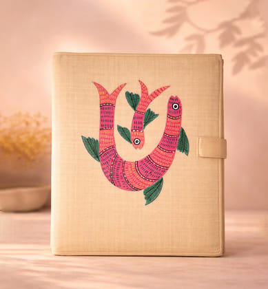 Handcrafted Folk Gond Art Fabric File Folder – Colorful Tiger Motif Handcrafted Folk Gond Art Fabric File Folder – Colorful Tiger Motif