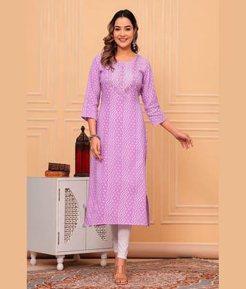GlowWorld Cotton Printed Straight Women's Kurti - Purple ( Pack of 1 )