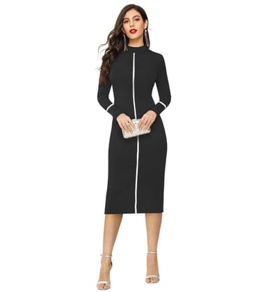 Women's Knitting Stretchable Solid Round Neck Full Sleeve Dresses (Black, M)-PID56809