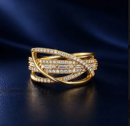 Elegant Criss Cross Design Ring Crystal Studded Party Wear for Women